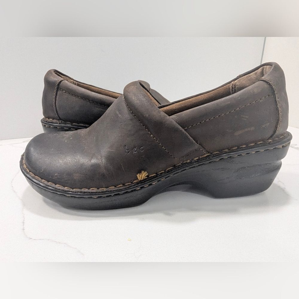 b.o.c. clog Peggy oil rubbed leather brown slip on nursing boho shoes muels sz 9